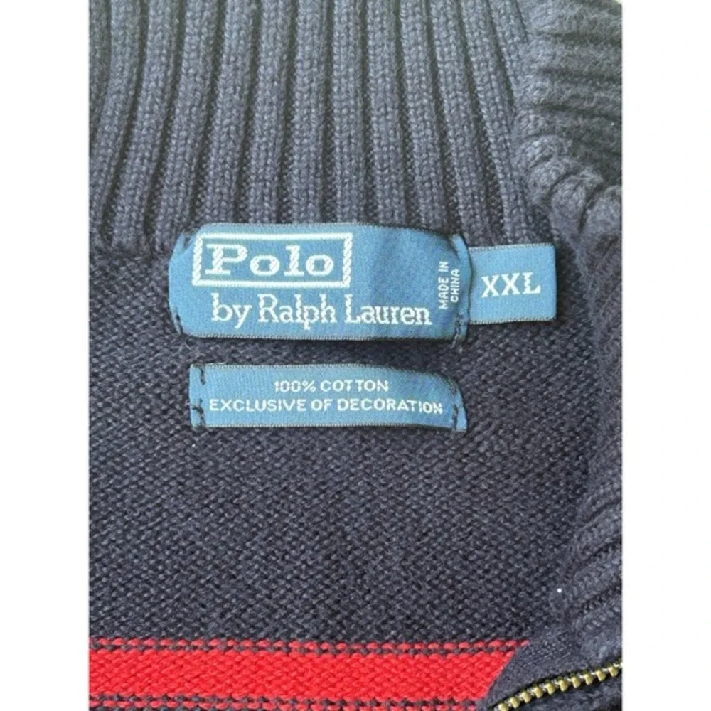 Vtg polo‎ ralph lauren sweater Navy And Red Striped XXL Cotton  1/4 Zip